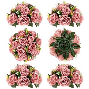 BLOSMON Dusty Pink Flowers Decoration: 6 Pcs Artificial Roses Flowers Balls for Wedding Dinning Table Centerpieces - Fake Silk Kissing Floral Arrangement for Home Party Event