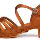 AOQUNFS Girls Latin Dance Shoes Low Heels Tango Salsa Ballroom Practice Performance Dancing Shoes (11.5 Little Kid, Brown-4.5cm Heel)