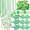 Labrostar 132Pcs St. Patricks Day Accessories Party Favors Shamrock Glasses Necklaces Green Gold Coins Tattoos for Irish St Patrick's Day Decorations Supplies