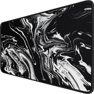 Large Extended Gaming Mouse Pad with Stitched Edges, Durable Non-Slip Natural Rubber Base, Waterproof Computer Keyboard Pad Mat for Esports Pros/Gamer/Desktop/Office/Home - Black White (31.5L x 15.6W inches)