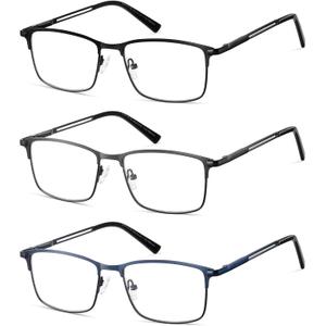 LKEYE Progressive Multifocus Reading Glasses Men No Line Multifocal Transition Blue Light Readers Metal Wide Frame Eyeglasses (Readerblack&gun&blue)