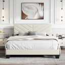 Queen Size Upholstered Platform Bed, Queen Bed Frame with Tufted Headboard, Sturdy Frame and Wooden Slats, Silent Operation, No Mattress Required, Easy Assembly, Beige