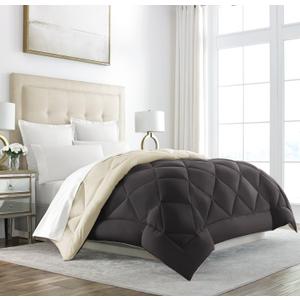 Sleep Restoration King/Cal King Size Comforter - Reversible Bed Duvet Insert - Thick, Warm, Fluffy Down Comforter Alternative - Hotel Quality Bedding Comforters - Brown/Cream