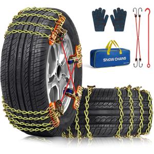 Snow Tire Chains for Car SUV Pickup Trucks, Universal Car Snow Chains, Snow Traction for Tires, Fit for Tire Width 195 205 215 220 225 235 240 245 255 265 - Set of 8 (Large)