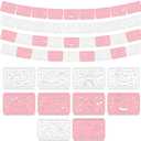 Epakh 5 Pack 60 Feet Papel Picado Baby Shower Party Banners Cielito Lindo Baby Shower Hanging Decorations Fiesta Papel Picado Paper Garland with Rocking Horse Babies Bottle Heart Design (Pink/White)