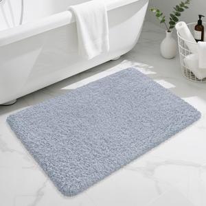 Bathroom Rugs Non Slip 36"x24", Absorbent Bath Mats Quick Dry, Shaggy Microfiber Bath Rugs, Extra Soft Plush, Machine Washable Bath Mats for Bathroom Floor, Tub and Shower, Blue Grey