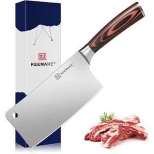 KEEMAKE Cleaver Knife 7 inch, Meat Knife Heavy Duty with German High Carbon Stainless Steel 1.4116 Chopper Knife, Vegetable knife with Ergonomic Pakkawood Handle Chinese Chef Knife