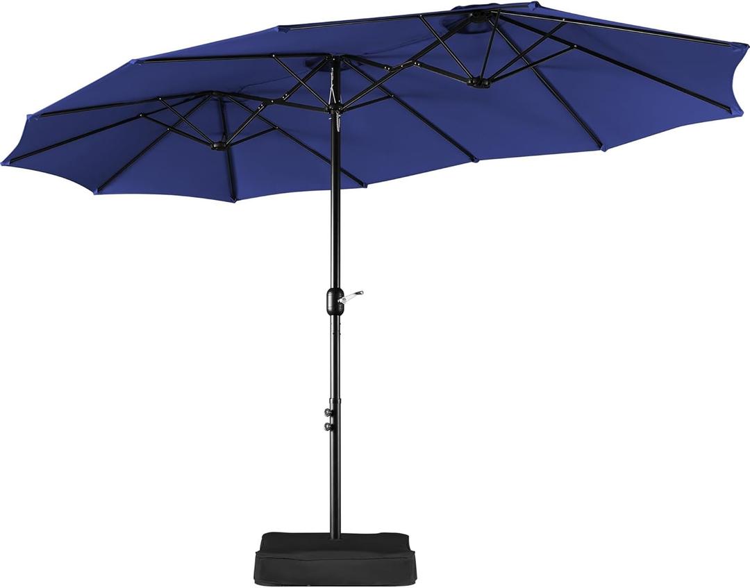 Yaheetech 13 ft Triple-size Patio Umbrella w/Base Included - Market Extra-Large Double Sided Umbrella - Twin-size Patio Parasol w/Easy Crank & 12 Strong Ribs & Ventilation Openings, Navy Blue