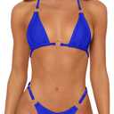 Sexy Bikinis for Women 2 Piece Bikini Spaghetti Strap Swimsuits Solid Color Bathing Swimwear Triangle Bathing Suit (Small, Blue)