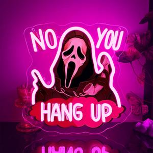 Symone No You Hang Up Halloween Ghost face Mask Neon Sign, Halloween Skull Neon Light USB Powered, for Halloween Party Spooky Decor Neon Horror Decor Horror Movie Sign Halloween Gifts(11.8 * 11.6 In) (Pink+Black)