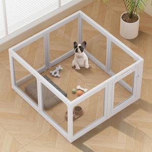 ClimbHope Clear Acrylic Dog Playpen Indoor Pet Pen, 24" H, Grey, 8 Panels