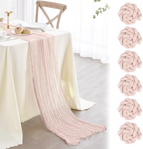 Nialnant 5 Pcs Light Pink Cheesecloth Table Runner,10Ft Pink Table Runners for Wedding Bridal Shower,Holiday Birthday Party