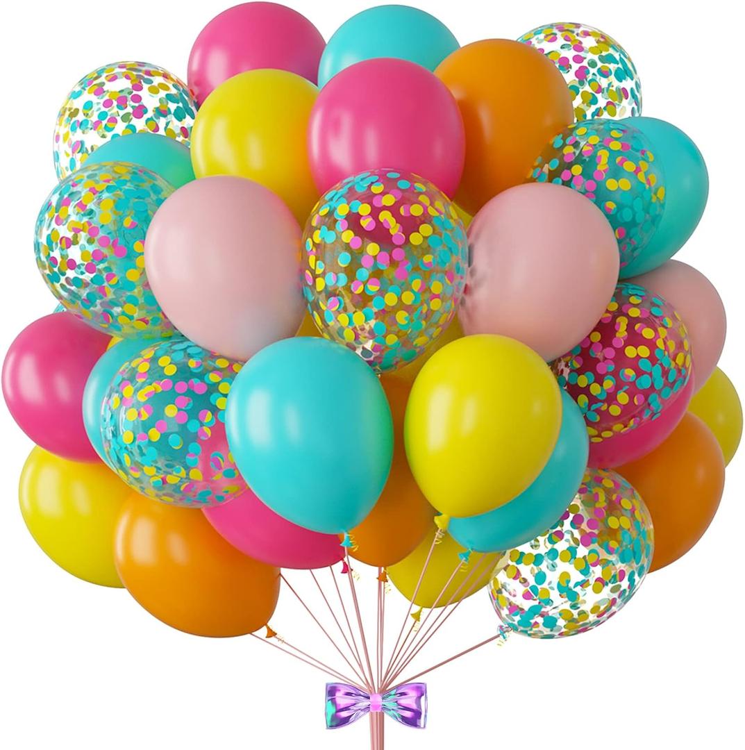 Tropical Balloons 88Pcs Arch Kit - 12 Inch Luau Party Balloons in Hot Pink, Orange, Yellow, Green & Teal for Hawaii Summer, Beach & Pool Decorations