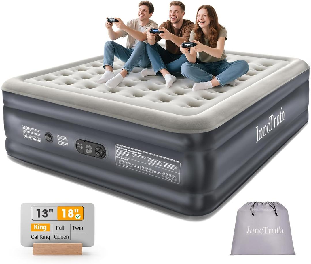 InnoTruth King Size Air Mattress with Built in Pump, Famiy Choice Award Winner, Inflatable Blow up Mattress, 18" Raised 2-4 Persons Family Air Bed for Guests & Home, Ideal for Temporary Use, 700 lbs