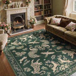 Moynesa Green 8x10 Area Rugs for Living Room, Washable Vintage Animal Area Rug for Bedroom, Dining Room Table, Home Office, Boho Soft Non Slip Indoor Large Carpets (8x10 Green)