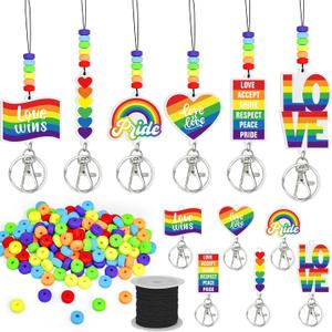 Cinrobiye 24 Pcs Rainbow Pride Keychain DIY Kit  LGBTQ+ Love Wins Acrylic Pendants, Beads & String for Gay Pride Month, Parade, Lesbian Bisexual Pansexual Festival Party Gifts & Accessories