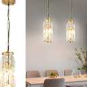 Mini Chandelier Pendant Lights, Gold Crystal Pendant Light for Kitchen Island, Dining Room, Bedroom (1 Pack) (Round)