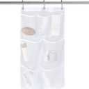 Mesh Shower Caddy Hanging with 3pcs Adhesive Hooks and 3pcs Metal Loop Hangers, 7 Pockets Shower Hanging Organizer with Quick Drying Mesh,for Shampoo, Soap, White