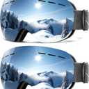 2Pack Ski Goggles for Men Women Snow Goggles Anti fog Snowboard Goggles with 100% UV Protection (B07 Black Frame Argent Lens/Black Frame Argent Lens)