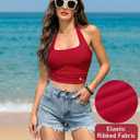 BMJL Womens High Waisted Bikini Sets Halter Two Piece Swimsuits Sporty Ribbed Tummy Control Bathing Suit (Red, XL)