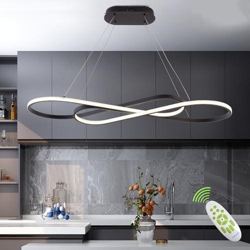 Led Pendant Light, Modern Chandelier,Dimmable Black Led Chandelier for Dining Room Light Fixture Over Table Modern Kitchen Island Lighting with Remote,Height Adjustable Ceiling Lamps, 39.37in
