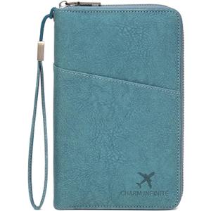 Family Passport Holder Wallet RFID Blocking Zippered Passport Wallet,Women and Men Travel Wallet Ladies Passport Cover (A-Lake Blue)