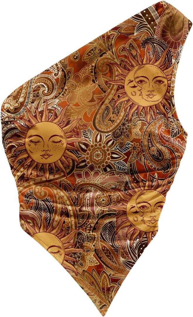 Women's Floral One Shoulder Fitted Tank Top Sleeveless Asymmetrical Hem Ruched Crop Tops (Brown, L)