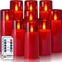 Homemory Decorative Flameless Candles, Battery Operated Candles with Remote & Timer, Flickering Led Pillar Candles, Plexiglass, Red, Pack of 9, D2.2 xH 5" 6" 7"