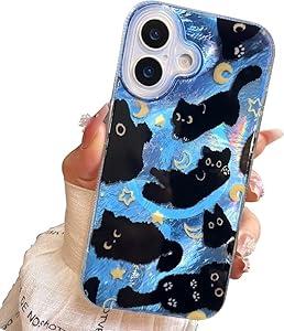 buccilly Compact Case for iPhone 17 Black cat Design, [Compatible with Magsafe] Cute Soft Slim TPU Shockproof Protective Bumper Phone Cases Cover for Aesthetic Glitter Shiny Adorable