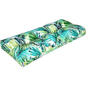 Magpie Fabrics Indoor Outdoor Bench Cushion 45"x18", Non-Slip Tufted Long Seat Pads, Patio Loveseat Cushion for Window, Garden, Swing, Settee - Green Palm Leaves (45 x 18 x 5 In, A Green Palm Leaves)