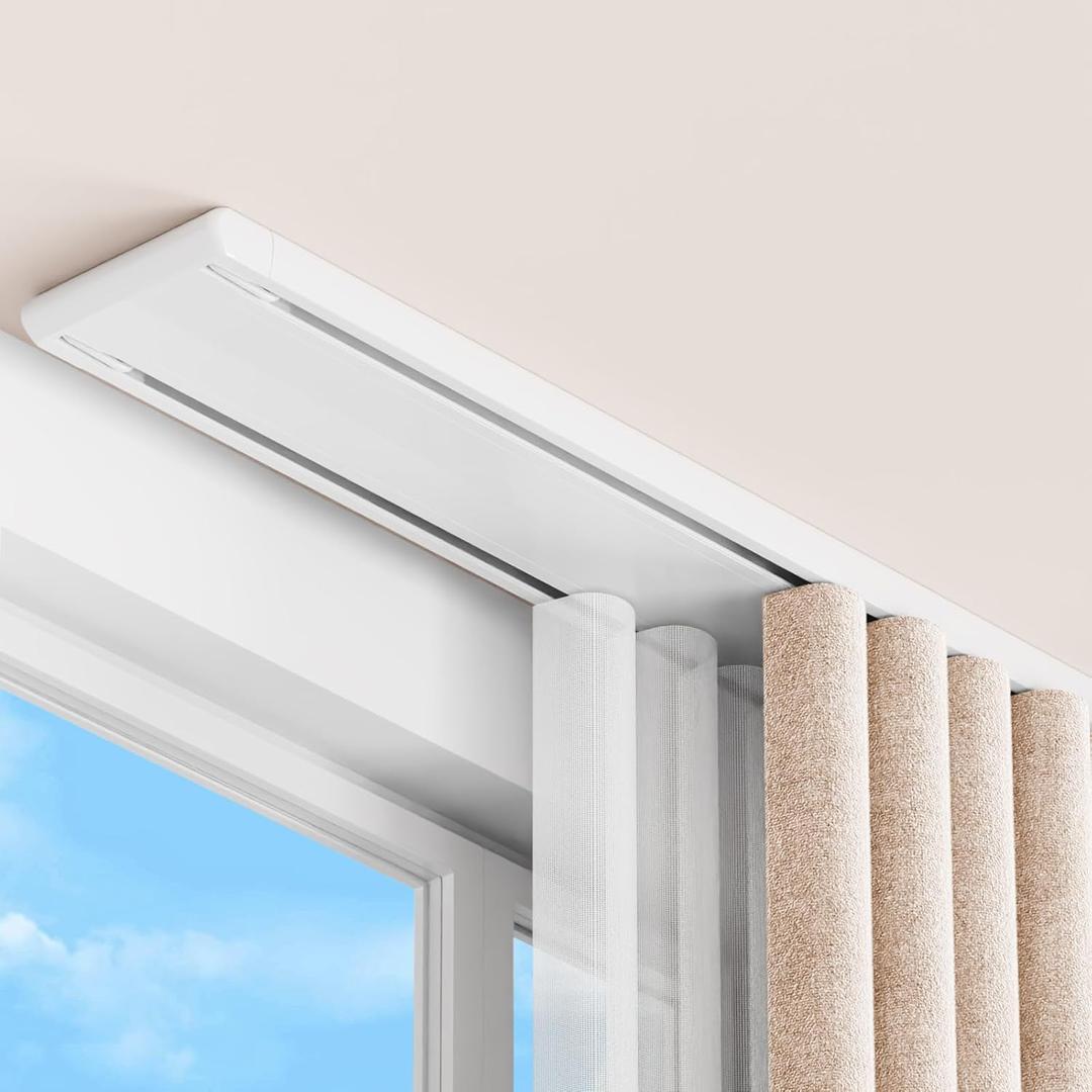 Double Curtain Track Ceiling Mount, Silent Sliding Rail System, Heavy Duty Aluminum Alloy, For Drapes Room, Living Room And Hospital(WHITE,1m(3.3ft))