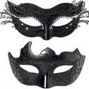 BCARICH Masquerade Masks For Couples, Women Cosplay Mask with Rhinestone and Venetian Style Men Mask for Mardi Gras Halloween (Black)