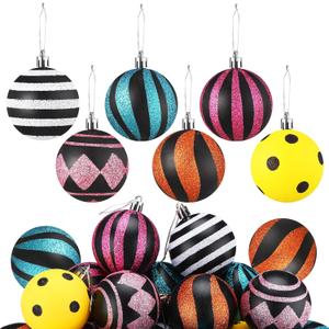 Riceshoot 24 Pcs Christmas Black and White Ball Ornaments Xmas Plastic Stripe Dot Hanging Ball for Christmas Tree Party Decoration Supplies (Novel Style,2.36 Inch)
