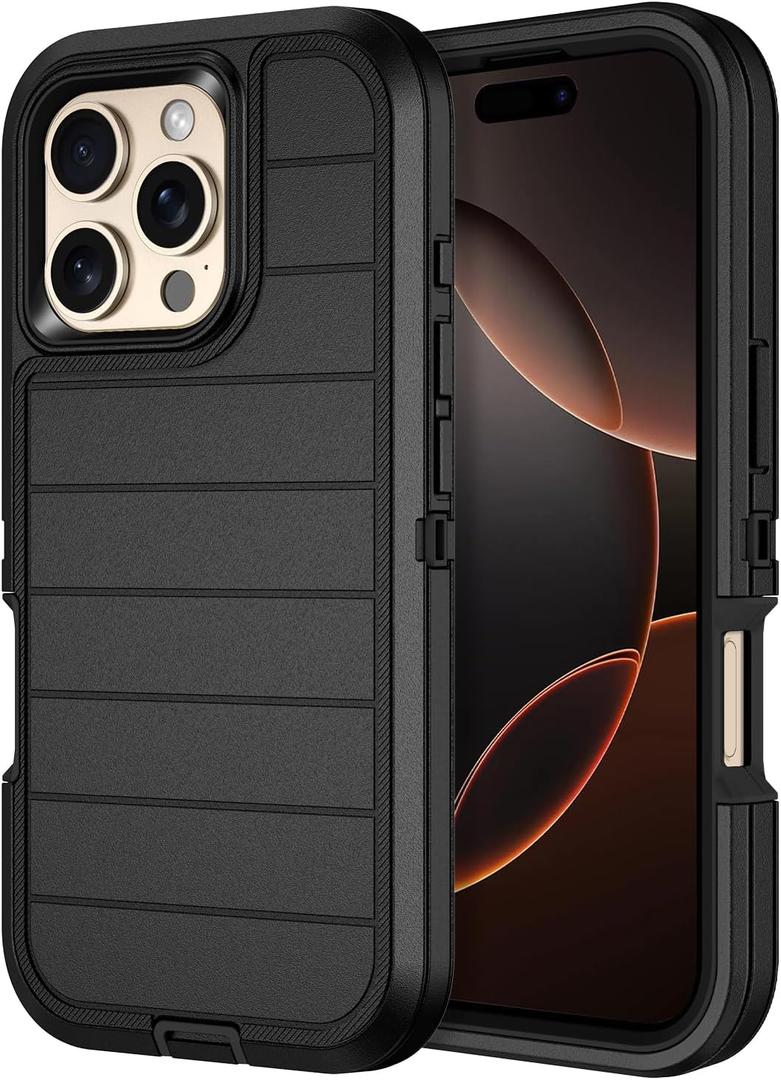 for iPhone 16 Pro Case Heavy Duty Shockproof Dropproof 3-Layer Full Body Protection Military Grade Rugged Tough Non-Slip Cover Case for Apple iPhone 16 Pro 6.3",Black