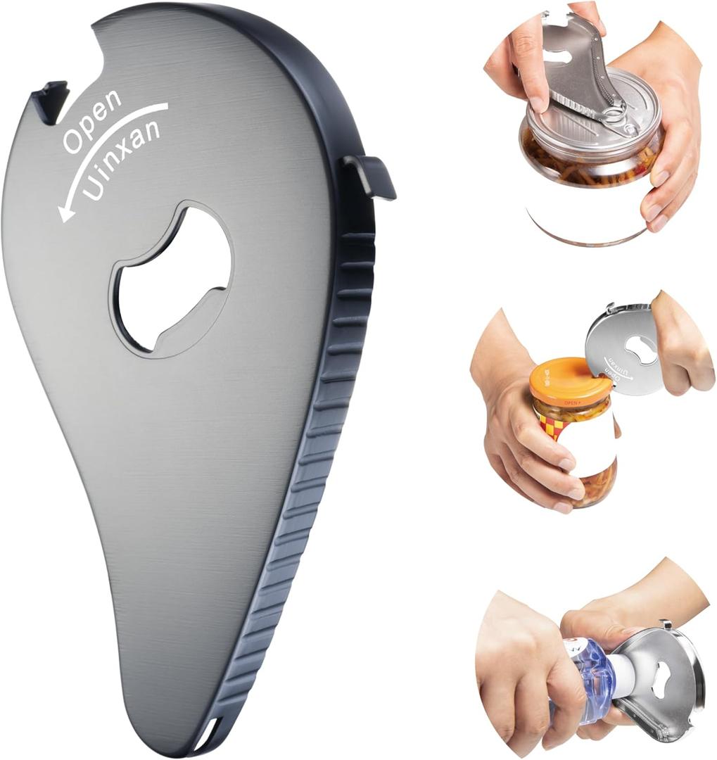 Jar Bottle Can Opener for Seniors Arthritis Weak Hands-Easy Twist Off Small Caps (0.6"-2.7"), Pop Top & Pull Tab Seals,Patent Unique Portable Multifunction Gadget for Elderly/Women/Men(Black)