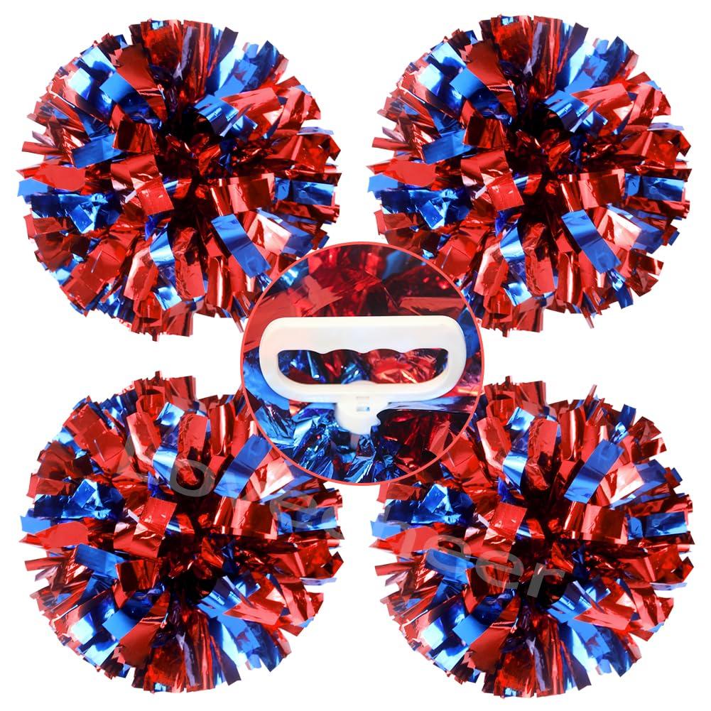 Lovecheer 4PCS Metallic Red and Blue Pom Poms Cheerleading