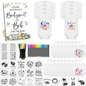 69 Pcs Baby Bib Bodysuit Baby Shower Set Baby Shower Game Sign Baby Feeder Bib Newborn Bodysuit Fabric Marker