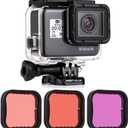 Waterproof Housing Case with Dive Filter for GoPro Hero 7 6 5 Black, Hero (2018) Camera - 45 Meters Underwater Photography - with Red, Light Red and Magenta Filters