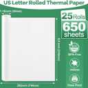 TUXIYA 25 Rolls Thermal Printer Paper 8.5"x11" US Letter Size, BPA free Quick-Dry Thermal Paper,Thermal Printing Paper Rolls Compatible Most Portable Printers(About 650 Sheets)