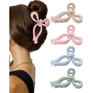 4 PCS Bow Hair Clips for Women Bow Claw Clip 5" Extra Large Hair Claw Clips for Thick and Long Hair Cute Bows Big Clip Mothers Day Gift for Mom (1 Count (Pack of 4), 5" - Pink + Blue + Green + Dark Apricot)