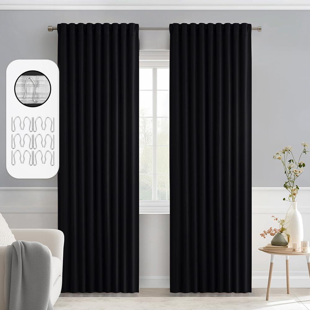 MIULEE Black Back Tab Blackout Curtains 72 Inches Long 2 Panels Set for Living Room Bedroom Privacy, Halloween Rod Pocket/Pinch Pleat Thermal Insulated Room Darkening Pleated Light Blocking Drapes