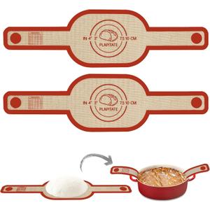 Silicone Bread Sling Dutch Oven Liner, Non-Stick & Easy Clean Reusable Oval Silicone Bread Sling Baking Mat, Easy to Transfer Sourdough Bread - 2 Red Set