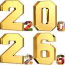 Tellingyou 2026 Charcuterie Number Fillable Plastic Boxes 13.7" New Year Celebration Party Large Fillable Tray Numbers for Chocolate Candy Snack Party Supplies(Gold)