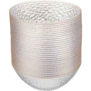 PLASTICPRO  12 Ounce Hammered Plastic Bowls, Heavyweight Disposable Bowl Set, Elegant Clear with Gold Rim, BPA Free, for Parties, Dinners, Events