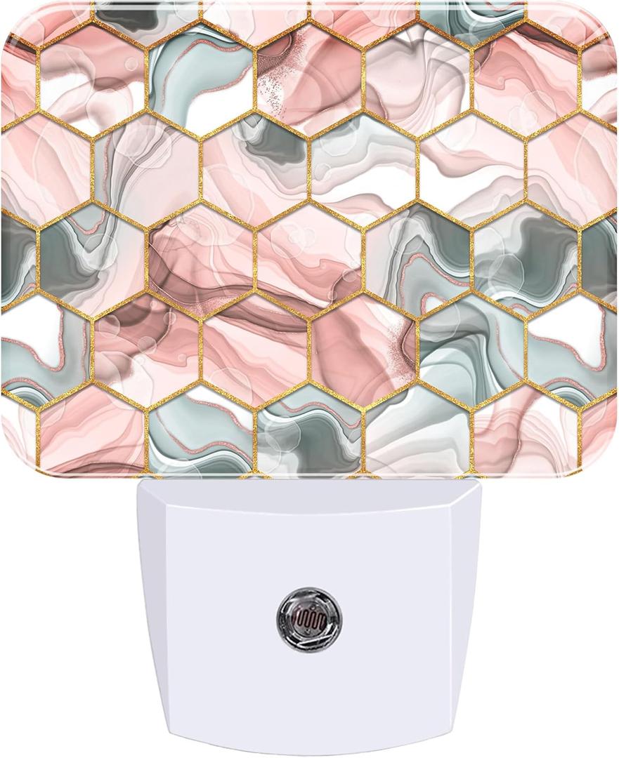 Night Light Hexagon Texture Plug-in Wall LED Night Lamp with Dusk-to-Dawn Smart Sensor Lamp for Adult Bedroom Living Room Hallway Kitchen