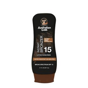 Australian Gold Sunscreen Lotion with Instant Bronzer SPF 15, 8 Ounce | Broad Spectrum | Water Resistant | Non-Greasy | SPF 15 8 Fl Oz (Pack of 1)