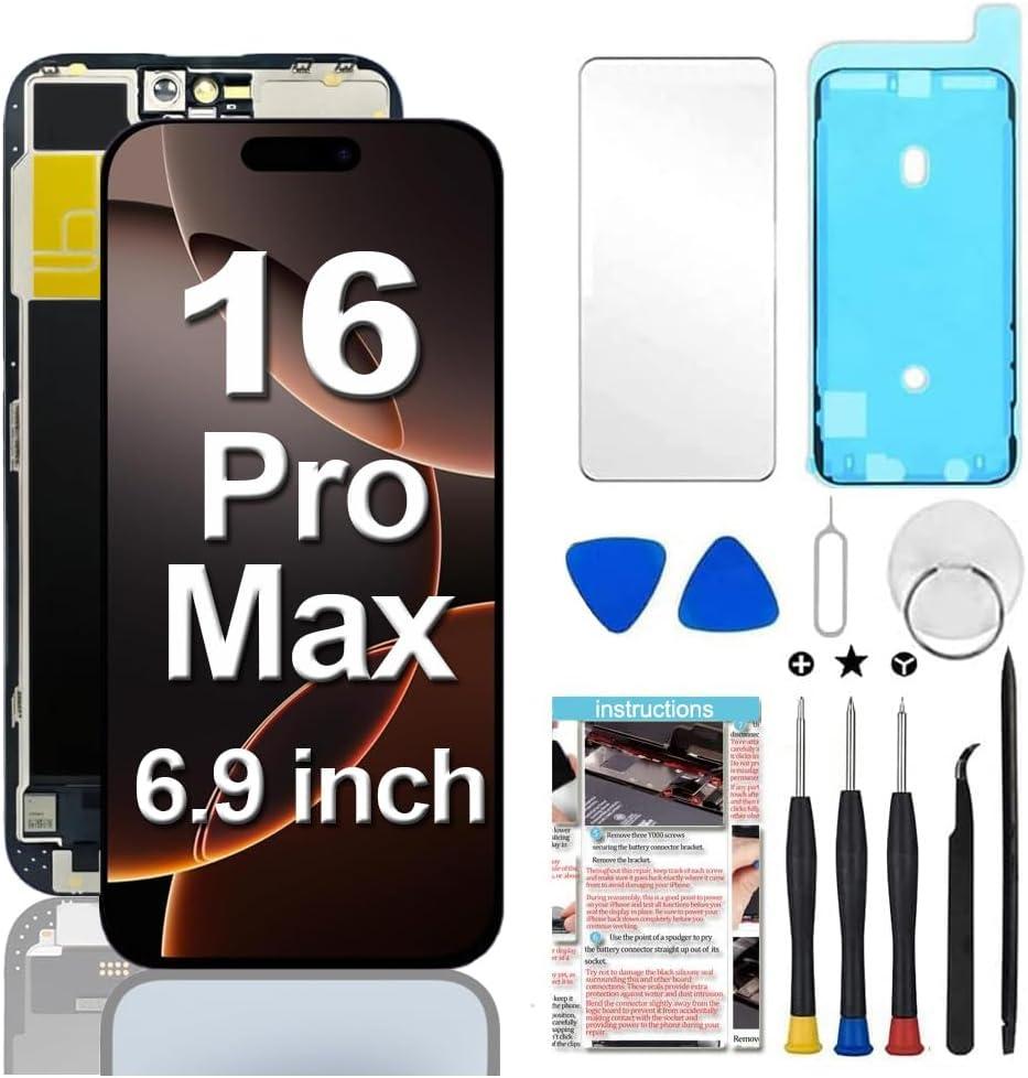 for iPhone 16 Pro Max Screen Replacement 6.9 inch (Model A3296,A3084,A3295,A3297), 3D Touch LCD Display Digitizer Assembly with Repair Tools