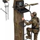 FUNHORUN Ladder Tree Stand for Deer Hunting, 15FT Treestand with Seat | Hunting Stand with Shooting Rail, Camouflage Fabric Armrest, 1 Person Heavy Duty Stand, Elevated Climbing Treestand Platform