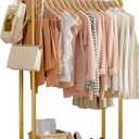 Clothes Rack - Clothing Rack with Storage Mesh Shelf & Casters, Heavy-Duty Metal Clothing Rack for Hanging Clothes, Dresses, Coats, Large Load Capacity, Easy Assembly, Gold, 28.0"x16.0"x59.0"