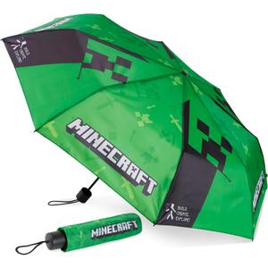 Minecraft Folding Umbrellas for Boys Girls Durable Compact Umbrella Windproof Travel Umbrella for Teens and Gamers (Green/Black)